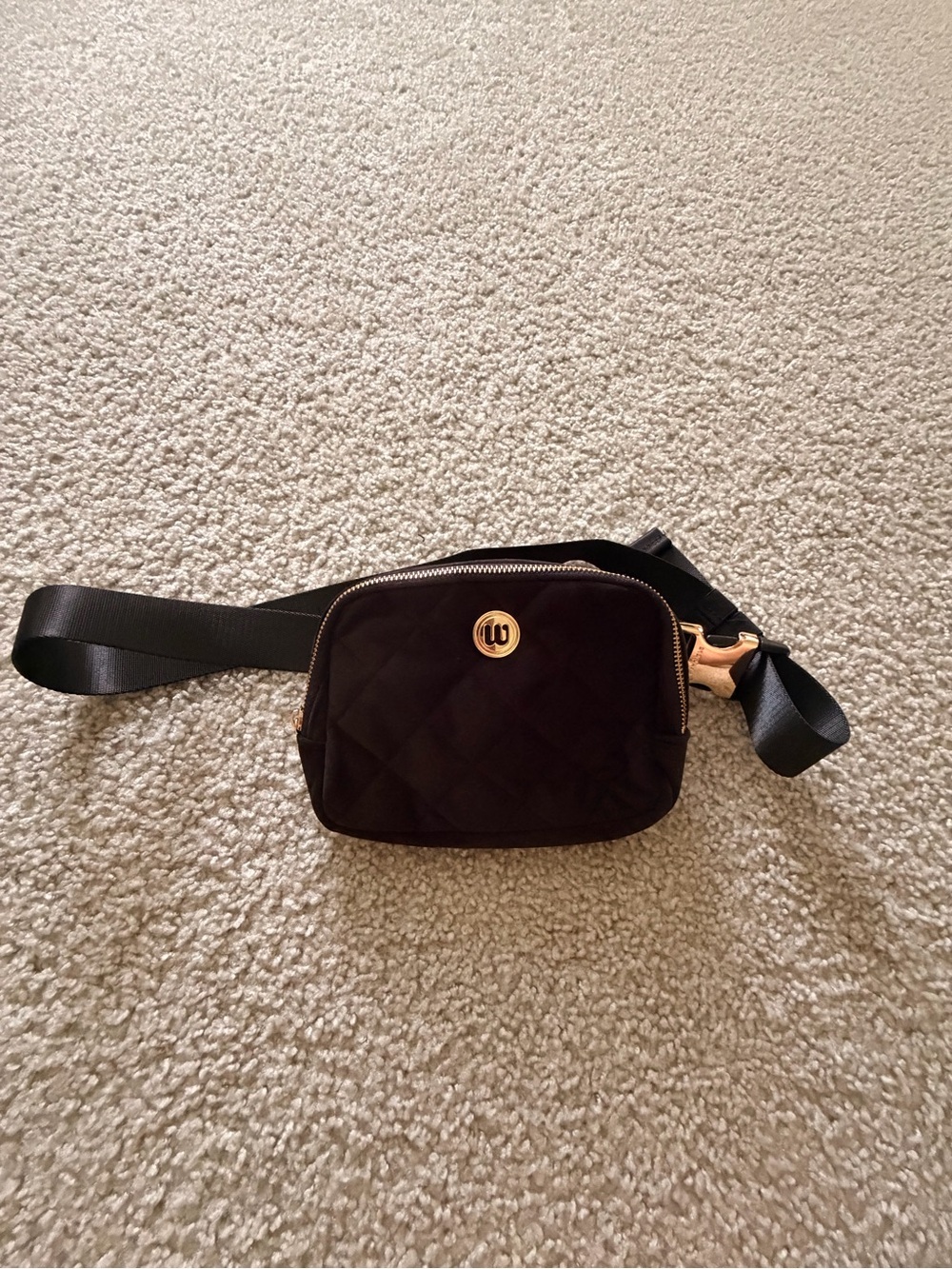 Quilted Black Waist Bag with Gold Logo
